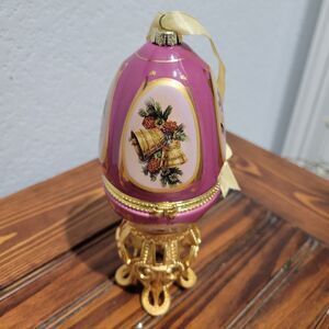 Mr Christmas Egg Ornament Trinket Box by Valerie Parr Hill Purple bells QVC